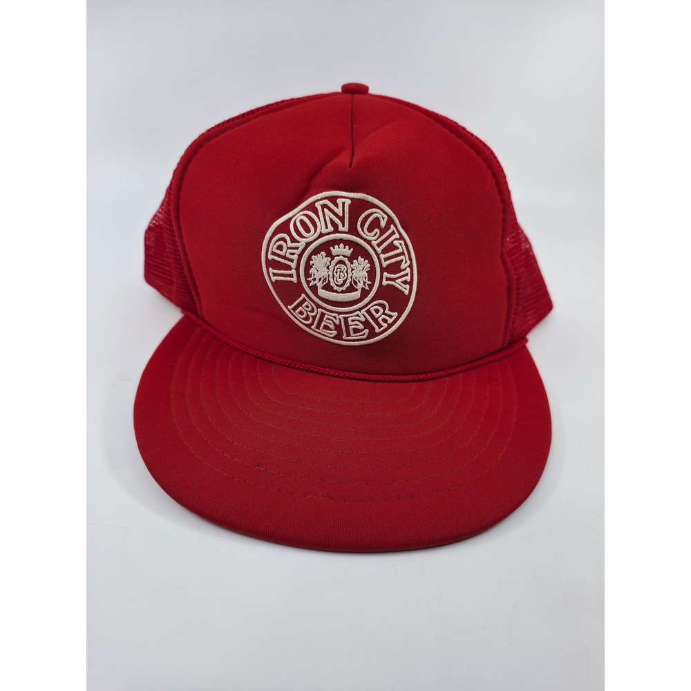 Vintage Iron City Beer Trucker Hat Red Snapback Mesh Cap Designer Pro Pittsburgh